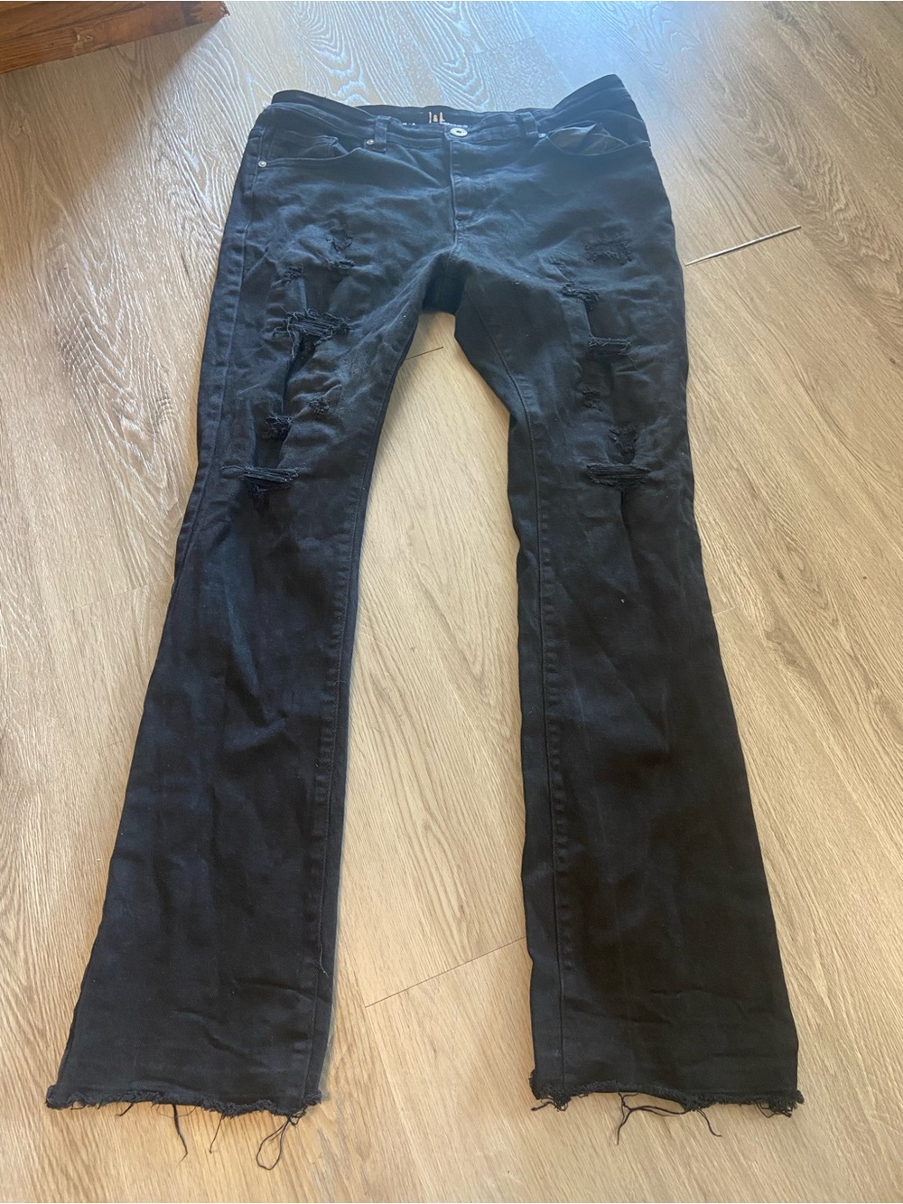 Black Stack Flare Men’s Distressed Jeans